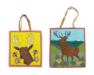 Two Plateau beaded elk motif bags