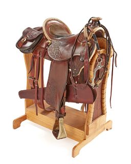 A hand-tooled saddle and bridle, D. Hulbert