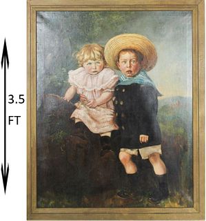 Large 19th C. American School Double Portrait, O/C