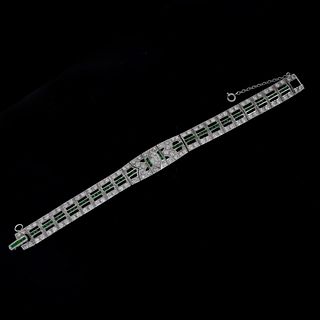 Deco Diamond, Emerald and 14K Bracelet