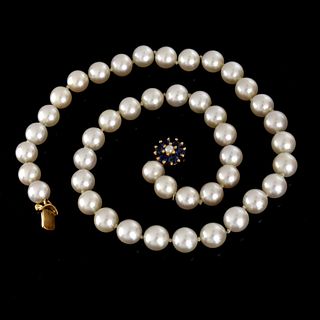 Pearl, Sapphire and 14K Necklace