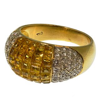18k Yellow Gold, Yellow Topaz and Diamond Ring