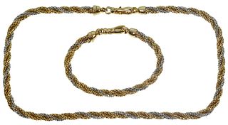 14k Gold Twisted Rope Necklace and Bracelet