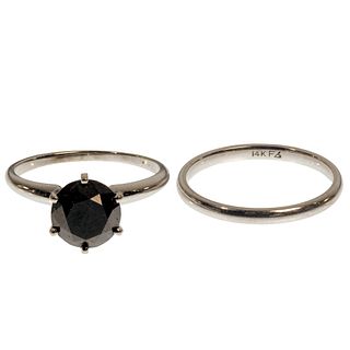 14k White Gold and Black Diamond Engagement and Wedding Rings