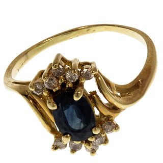 14k Yellow Gold, Sapphire and Diamond Ring