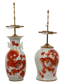 Chinese Iron Red on White Porcelain Lamps