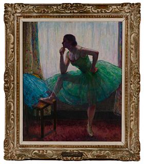 Louis Kronberg (American, 1872-1965) 'Dancer in Green' Oil on Canvas