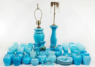 Blue Opaline and Milk Glass Assortment