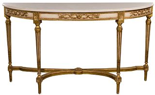 French Empire Style Giltwood Marble Top Console Table