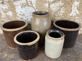 Five Stoneware Crocks