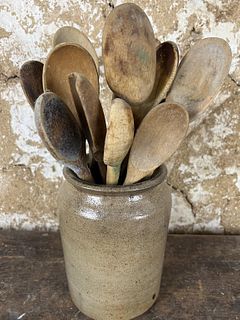 Stoneware Crock and Spoons