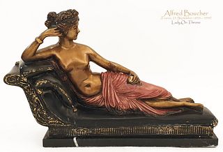 Lady on Throne, An Alfred Boucher Patinated Bronze Sculpture, Signed
