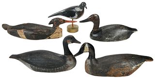 Group of Five Carved and Painted Decoys