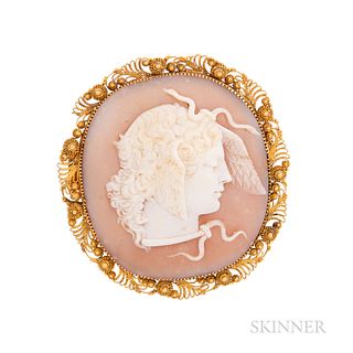 Antique Gold and Shell Cameo Brooch