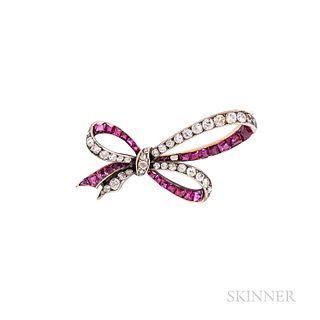 Antique Ruby and Diamond Bow Brooch