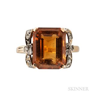 14kt Gold, Citrine, and Diamond Ring