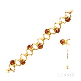 18kt Gold and Citrine Bracelet and Pin