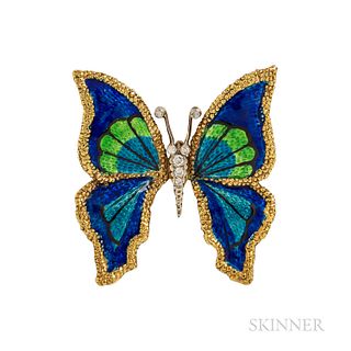 18kt Gold, Enamel, and Diamond Butterfly Brooch