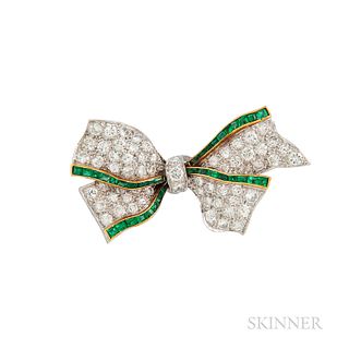 18kt Gold, Platinum, and Diamond Bow Brooch