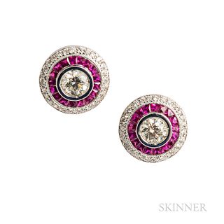 18kt Gold, Diamond, and Ruby Earrings