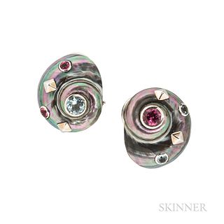 Trianon Gem-set Shell Earclips