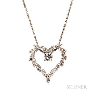 14kt White Gold and Diamond Heart Necklace