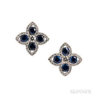 14kt White Gold, Sapphire, and Diamond Earrings