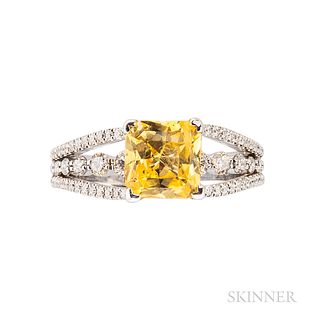 Simon G. 18kt White Gold, Yellow Sapphire, and Diamond Ring