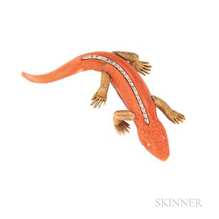 Coral Salamander Brooch
