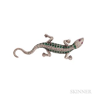 Emerald and Diamond Salamander Brooch
