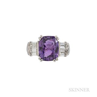 Platinum, Purple Sapphire, and Diamond Ring