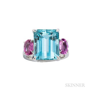 18kt White Gold, Aquamarine, and Pink Sapphire Ring