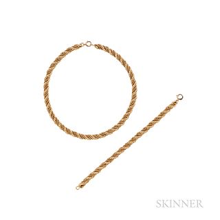 14kt Gold Ropetwist Necklace and Bracelet