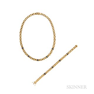 18kt Gold and Sapphire Cabochon Necklace and Bracelet
