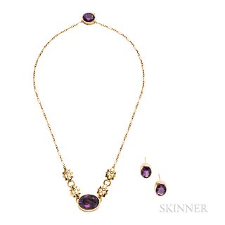 14kt Gold and Amethyst Necklace and Earrings
