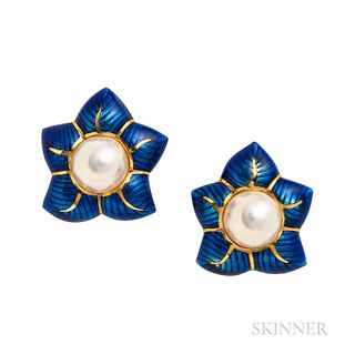 Susy Mor 18kt Gold, Mabe Pearl, and Enamel Earrings