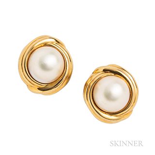Gucci 18kt Gold and Mabe Pearl Earclips