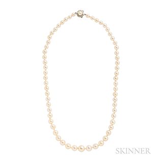 Platinum, Cultured Pearl, and Diamond Necklace