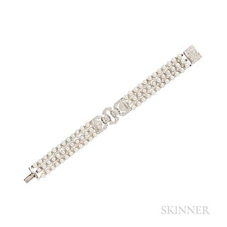 18kt Gold, Cultured Pearl, and Diamond Bracelet