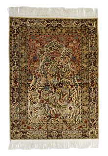 Antique Turkish Silk Hereke Rug, 3'5" x 4'11"