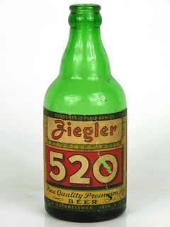 1943 Ziegler 520 Beer 12oz Steinie bottle Beaver Dam, Wisconsin
