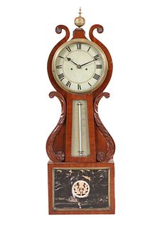 Carved Mahogany Thermometer Lyre Wall Clock