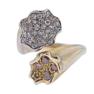 1970s 14k Gold Fancy Diamond Bypass Ring