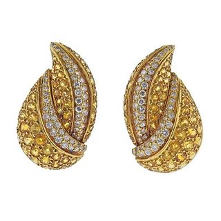 GemLok 18k Gold Yellow Sapphire Diamond Earrings