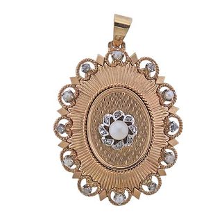 French Antique 18k Gold Diamond Pearl Locket Pendant