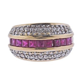 14k Gold Diamond Ruby Cocktail Ring