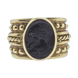 14k Gold Onyx Intaglio Ring