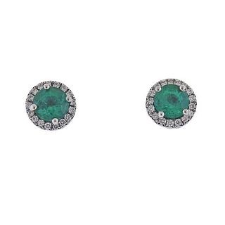 Tiffany &amp; Co Soleste Platinum Diamond Emerald Stud Earrings