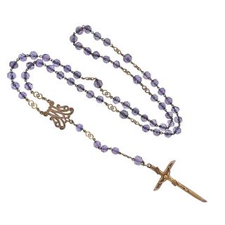 Antique 18k Gold Amethyst Cross Rosary