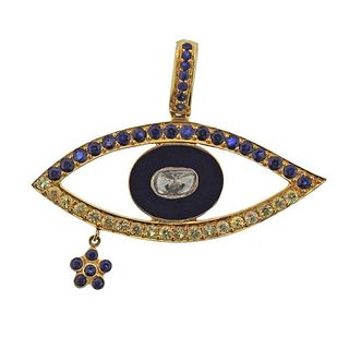 Silver Sapphire Diamond Evil Eye Pendant 